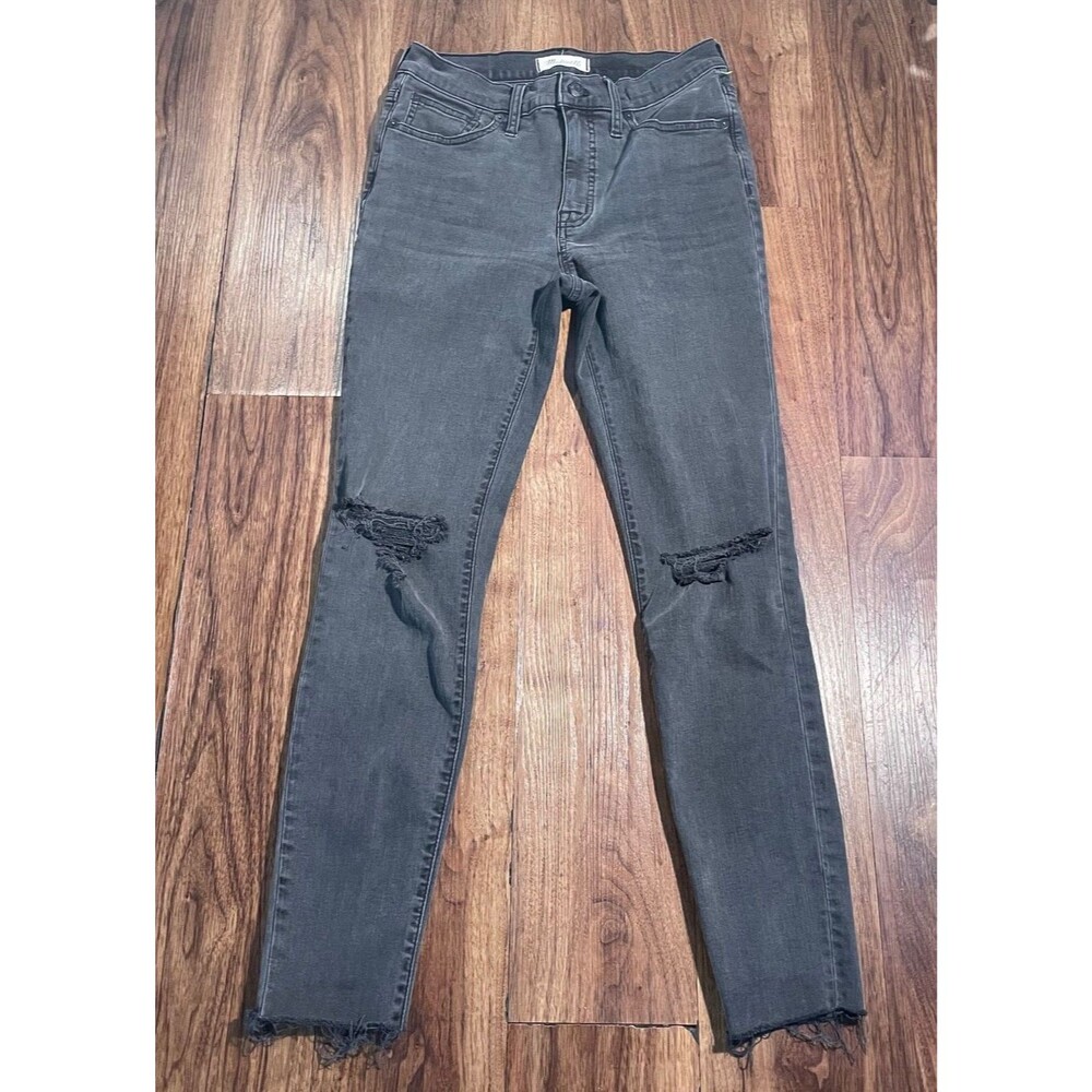 Madewell Jeans 9" Mid Rise Skinny Distressed Cotton Black Polyester Women's 28